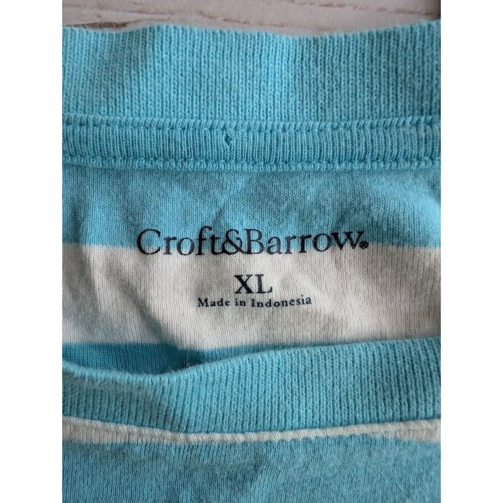 Croft Barrow‎ Size XL Blue White Stripe Short Sleeve Button Accent Cotton Top - Picture 2 of 7